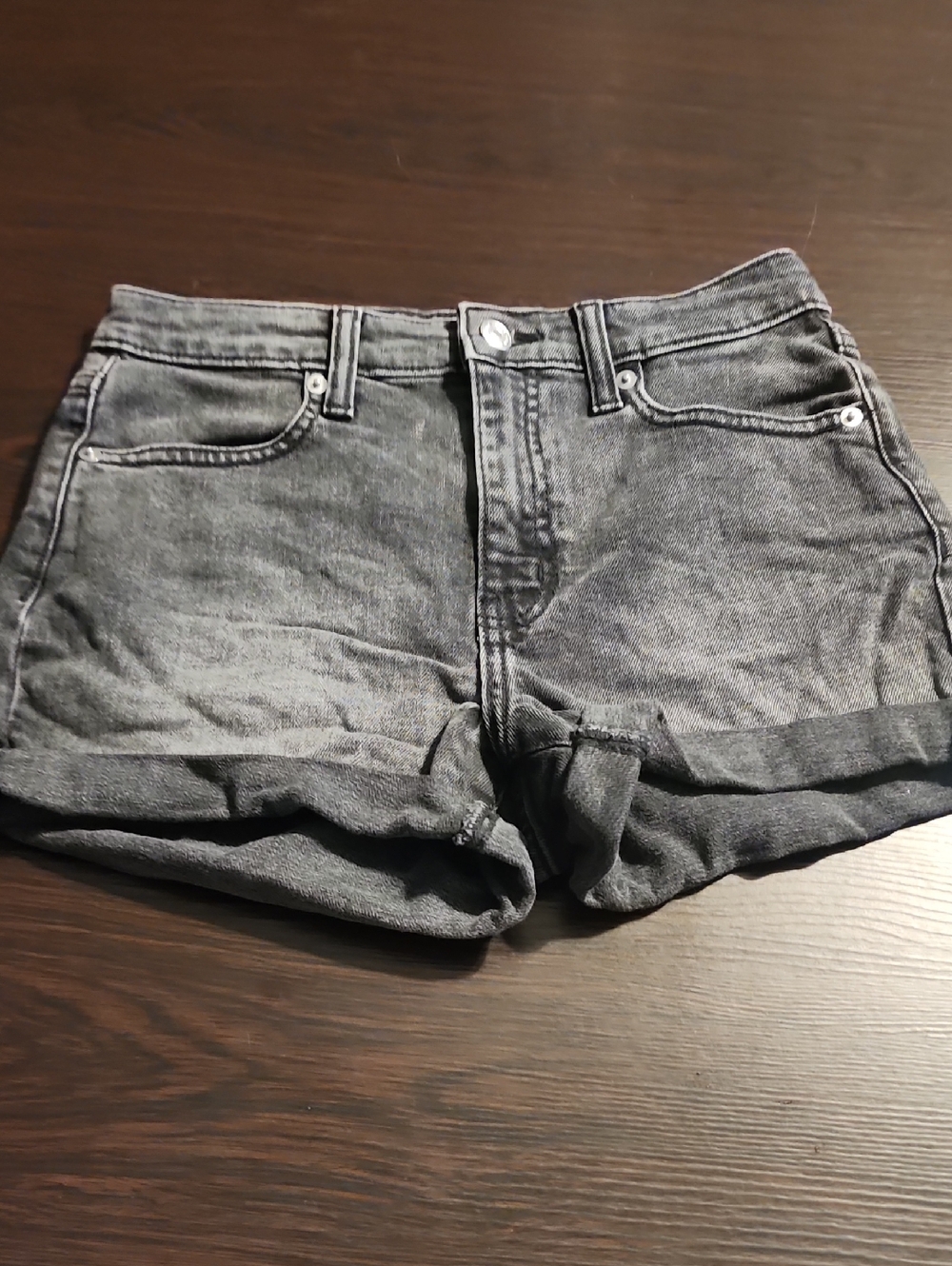 Women's Black Denim Roll-Cuff Shorts